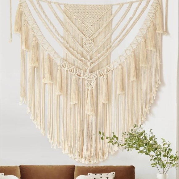 Boho Macrame Woven Handmade Craft Mid Century Modern Hanging Tassel Room Decor - Picture 2 of 8